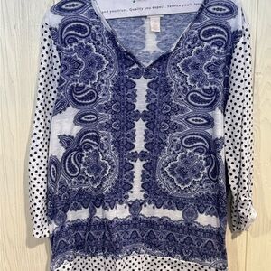 Chico’s Blue Paisley and Polka Dot Women's Top, Size 2/12